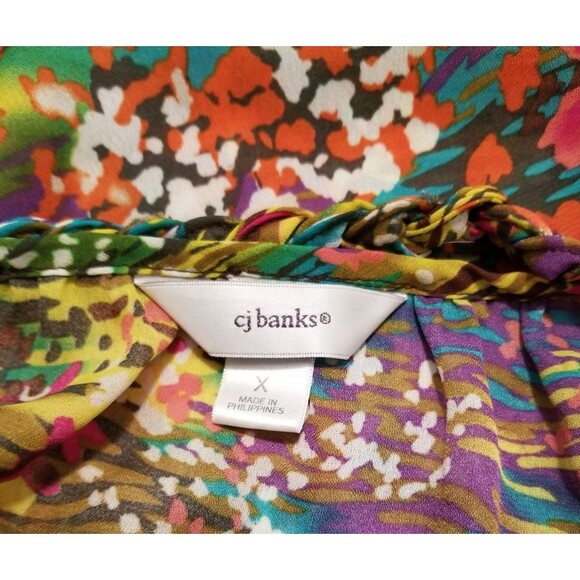 CJ Banks Women's Top Size X Geometric Multicolor Round Neck 3/4 Balloon Sleeve - Picture 4 of 5